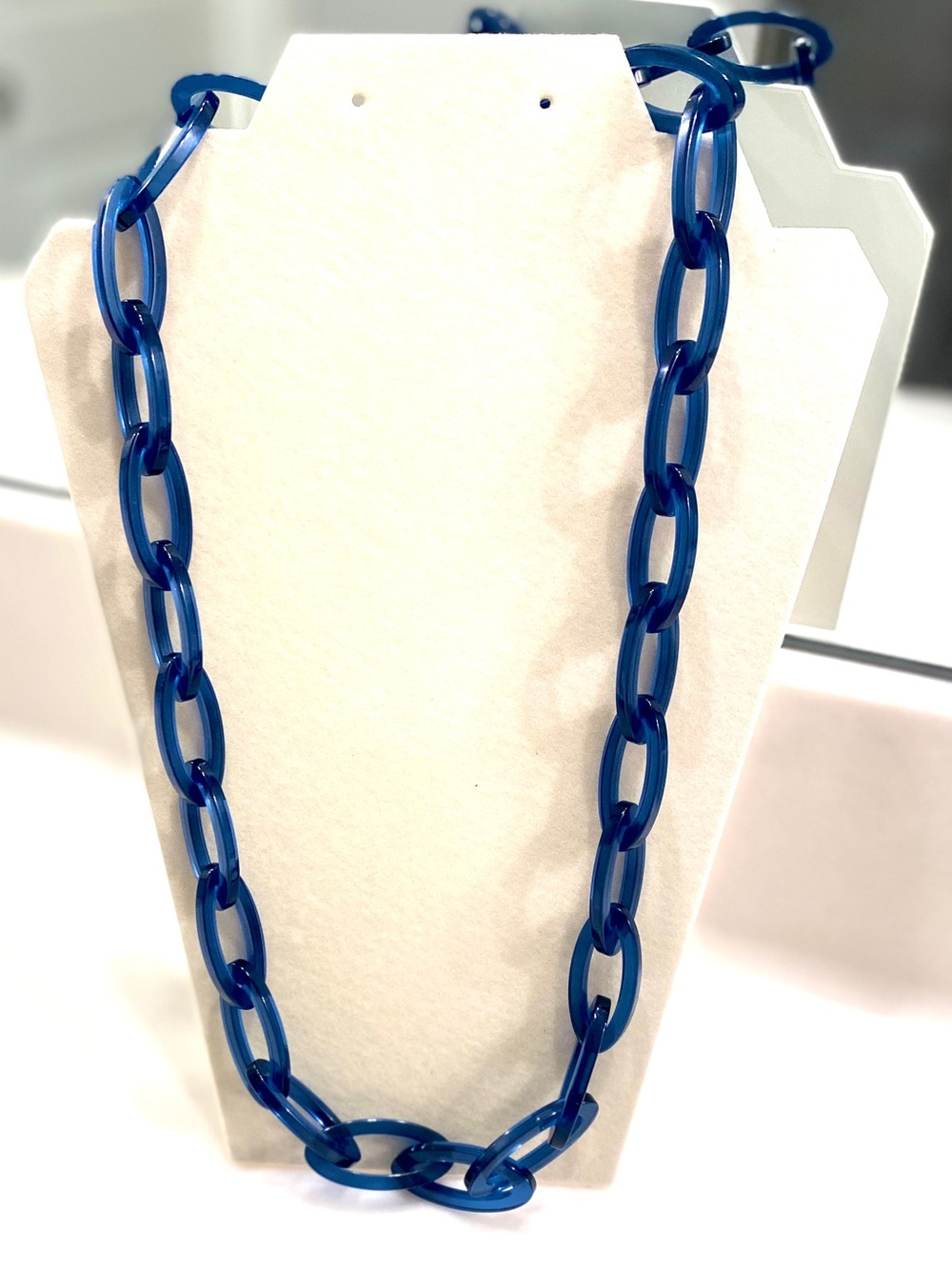 J. Crew Navy and Bright Blue Resin Link Necklace with Ribbon Tie